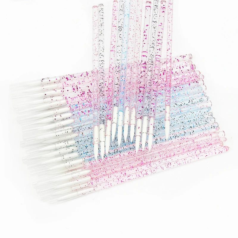 50pc Disposable Eyeliner Makeup Brush Crystal Handle Soft Fiber Lip Line Outline Brush Eyeshadow Blending Applicator Beauty Tool