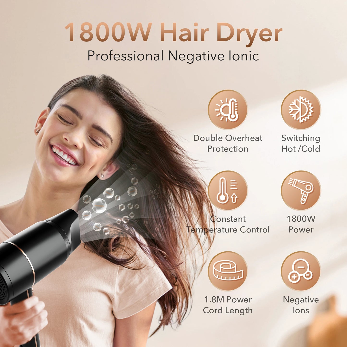Sejoy 1800W Electric Hair Dryer 110v Hair Dryer Personal Hair Care Styling Negative Ion Tool Constant Anion Hair Dryers