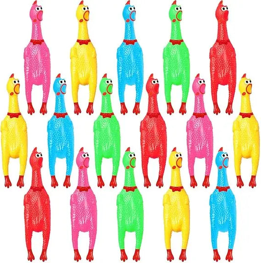 Sratte 16 Pack Screaming Chicken Toys Bulk Large Rubber Squeaking Chicken Toys for Pet Chew Gifts Prank Novelty Toy(15 Inch,Yell