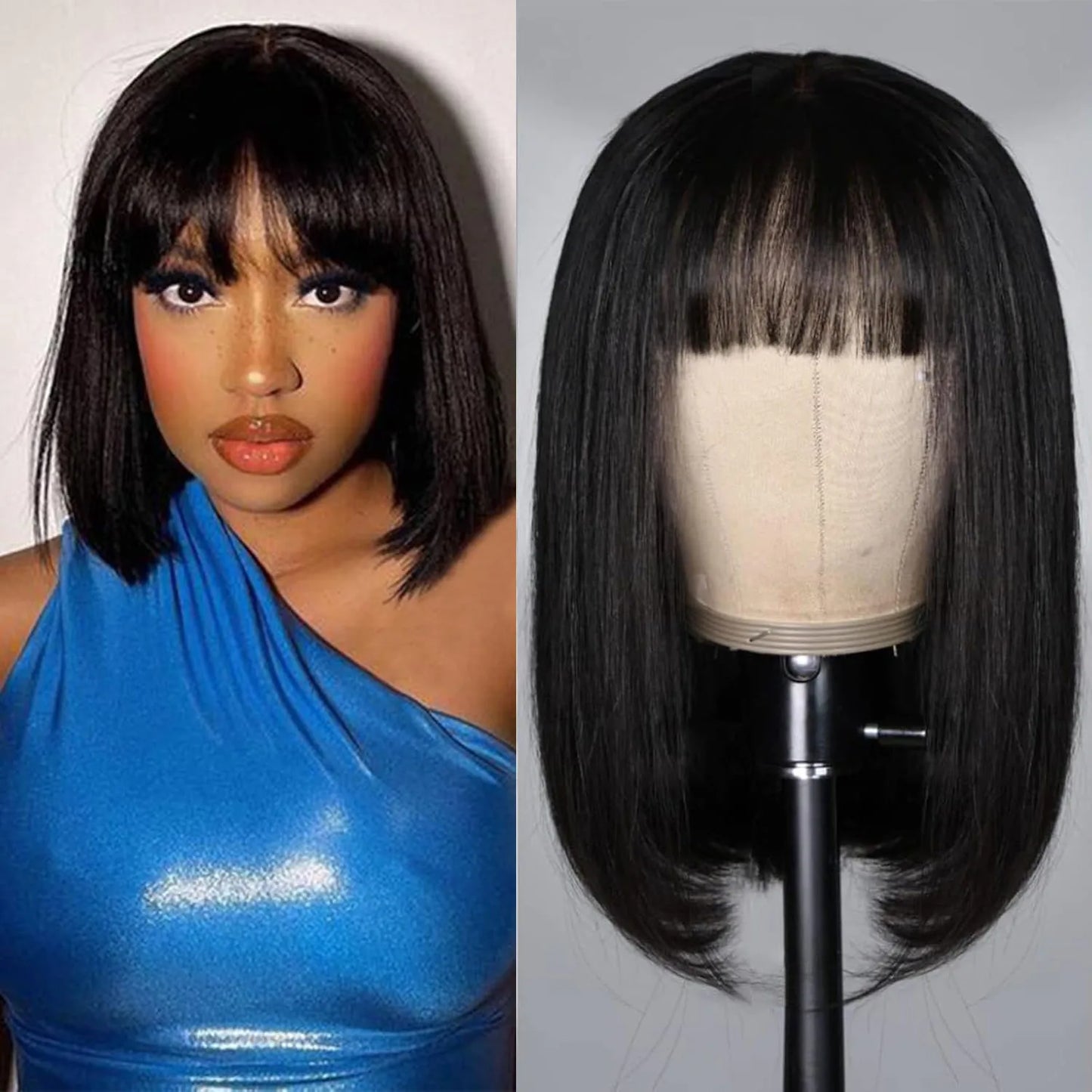 Straight Bob Wigs Human Hair 8 Inch 3X1 With Bangs Glueless