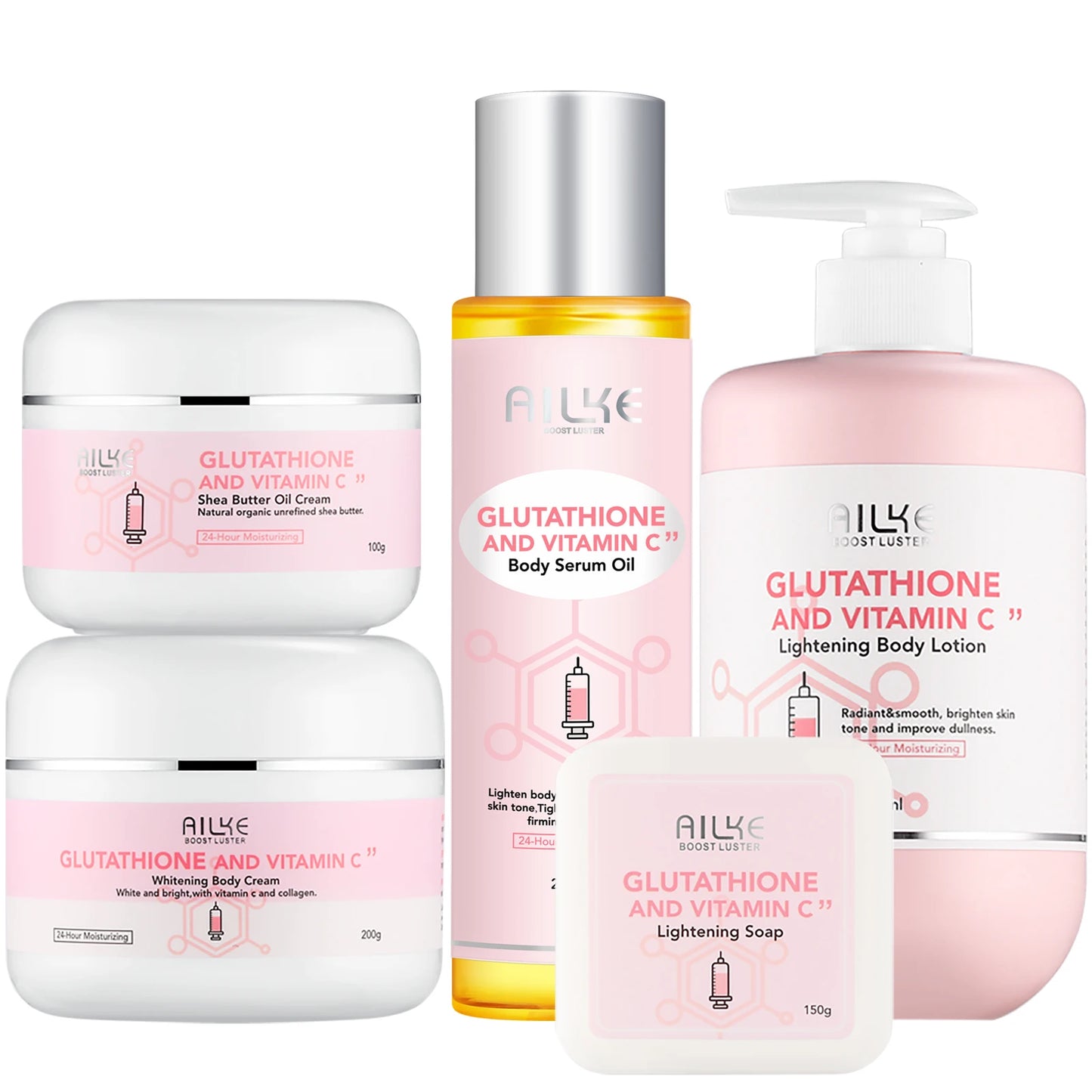 AILKE Glutathione & Vitamin C Kit,With Whitening Lotion,Moisturizing Cream,Lightening Soap, Spa Oil,Glowing Body Cream,Gift Set