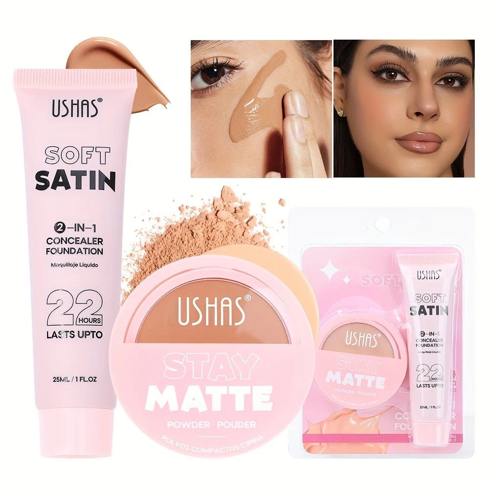 Ushas Makeup Duo - Concealer + Foundation, long-lasting, waterproof, oil-control, and concealing.