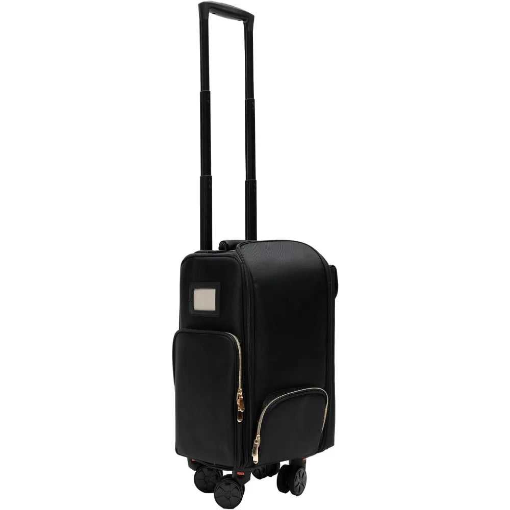Soft Sided Rolling Makeup Train Case Pro Oxford Fabric Cosmetic Storage Organizer Travel Trolley Suitcase with Universal Wheel