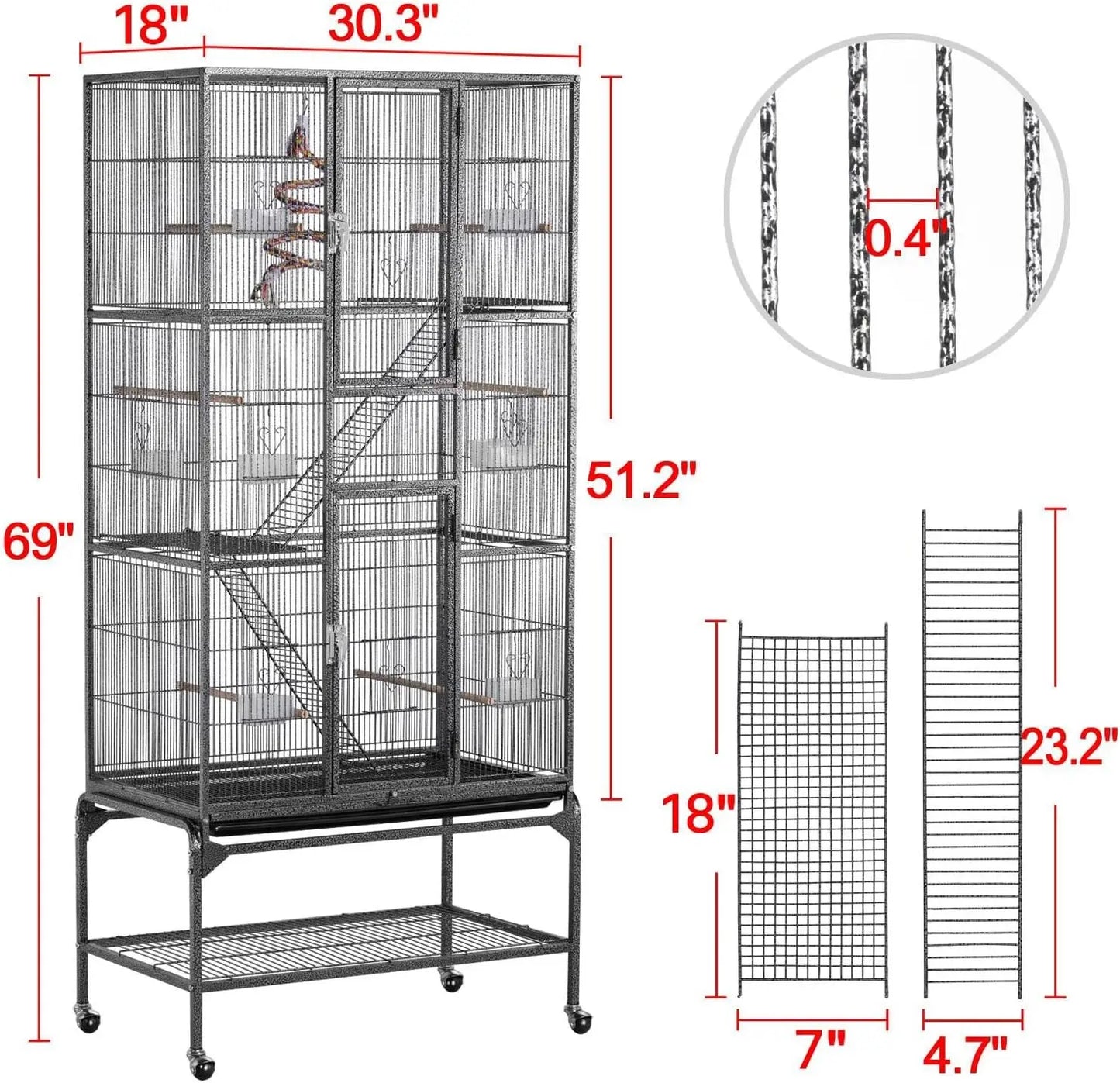 69 Inch Large Metal Bird Cage For Parrots And Lovebirds Black