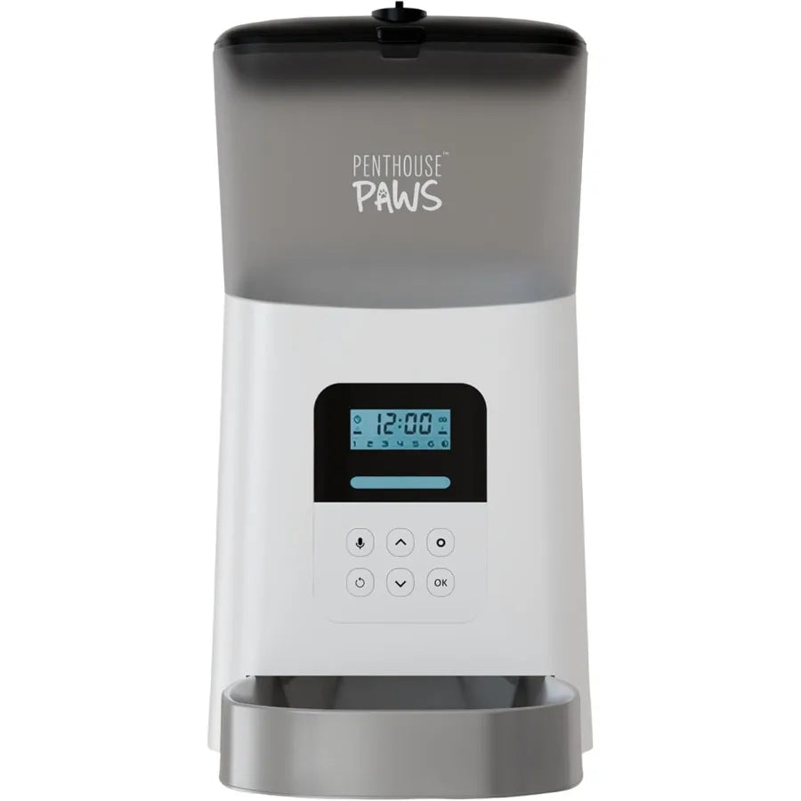 Automatic Cat Feeder with 6L Capacity for Dry Dog Food Dispensing LCD Display for Meal Monitoring TwistLock Airtight Storage to