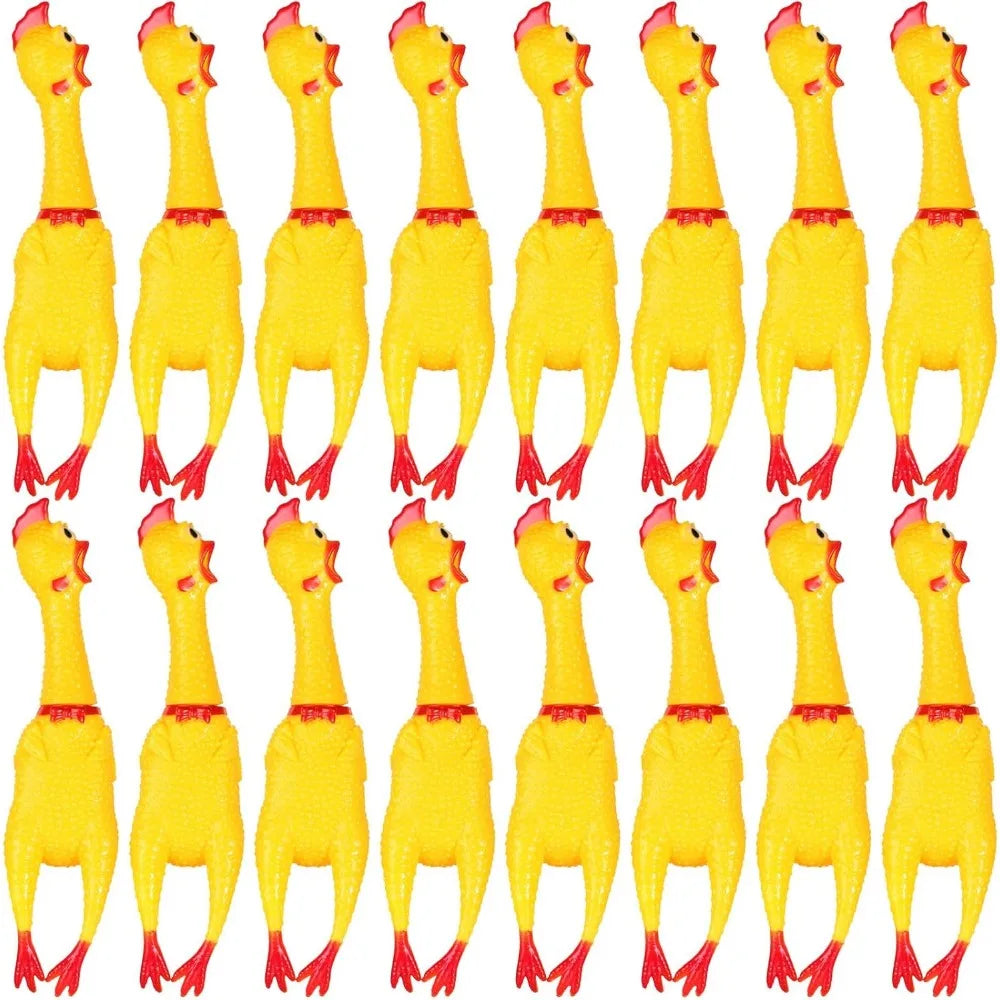Sratte 16 Pack Screaming Chicken Toys Bulk Large Rubber Squeaking Chicken Toys for Pet Chew Gifts Prank Novelty Toy(15 Inch,Yell