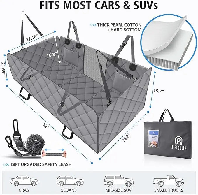 Back Seat Extender for Dogs Universal Fit Waterproof Dog Car Seat Cover 400lbs Capacity Hard Bottom L Black L Grey