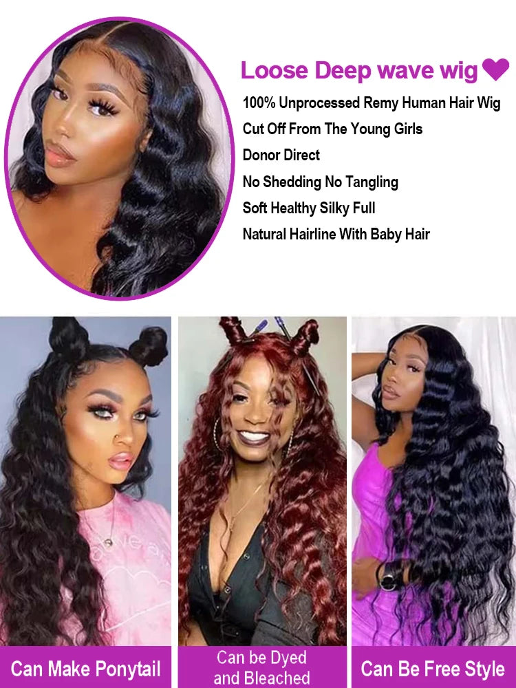 Amytud 30 40 Inch HD 360 Full Lace Wig 13x4 13x6 Loose Wave