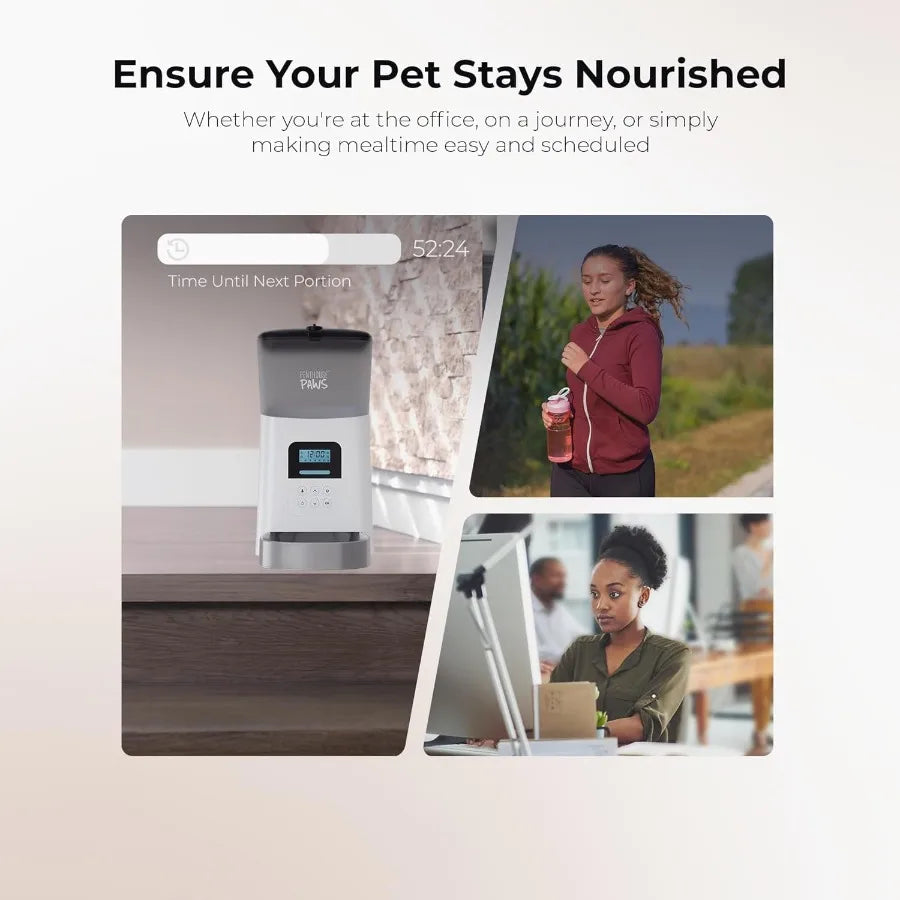 Automatic Cat Feeder with 6L Capacity for Dry Dog Food Dispensing LCD Display for Meal Monitoring TwistLock Airtight Storage to