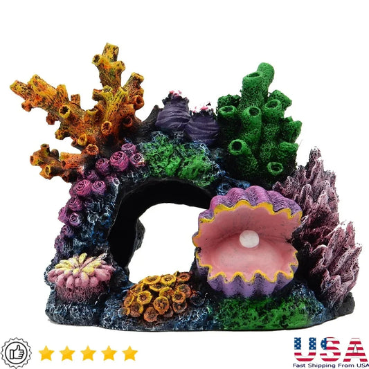 Large Aquarium Ornament Weighted Hyper-Realistic Multicolor Safe Shelter Fish Terrarium Decor Freshwater Saltwater Use