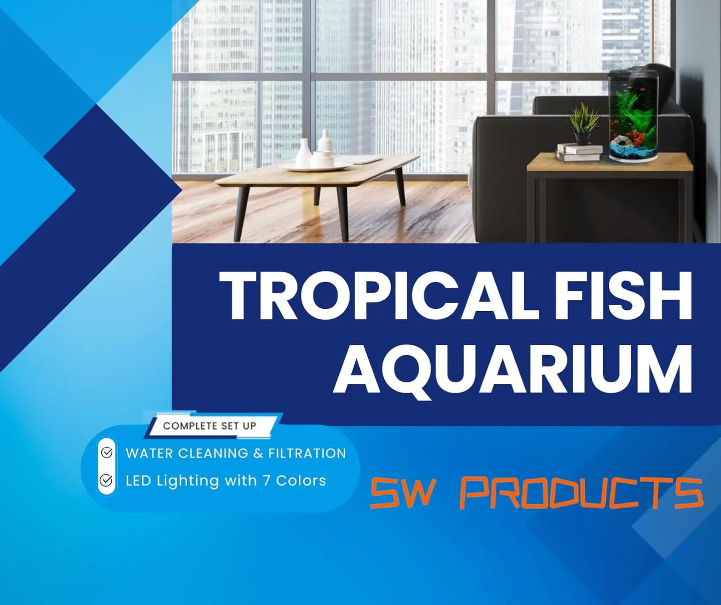 Plastic 6-Gallon AquaView 360 Aquarium Kit for Tropical Fish, Betta Fish with LED Lighting and Power Filter Clear, 4-Piece Set