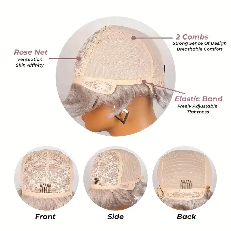 Grey Short Pixie Cut Wig for Women Straight Human Hair