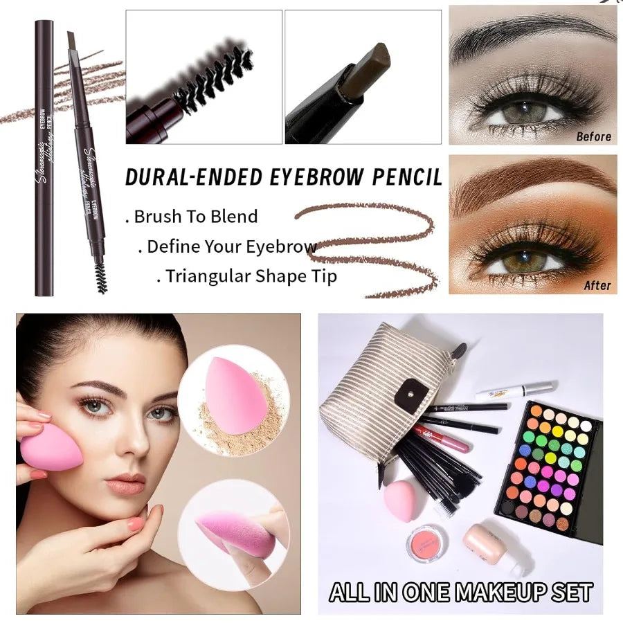 Makeup Set Full Kit for Girls Teens Women Makeup Present Set Includes Eyeshadow Foundation Blusher Eyebrow Pencil Mascara Eyeli
