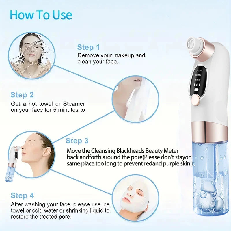 USB charging blackhead cleaning and beauty device - portable facial pore cleaner with 5 probes for gentle and safe cleaning