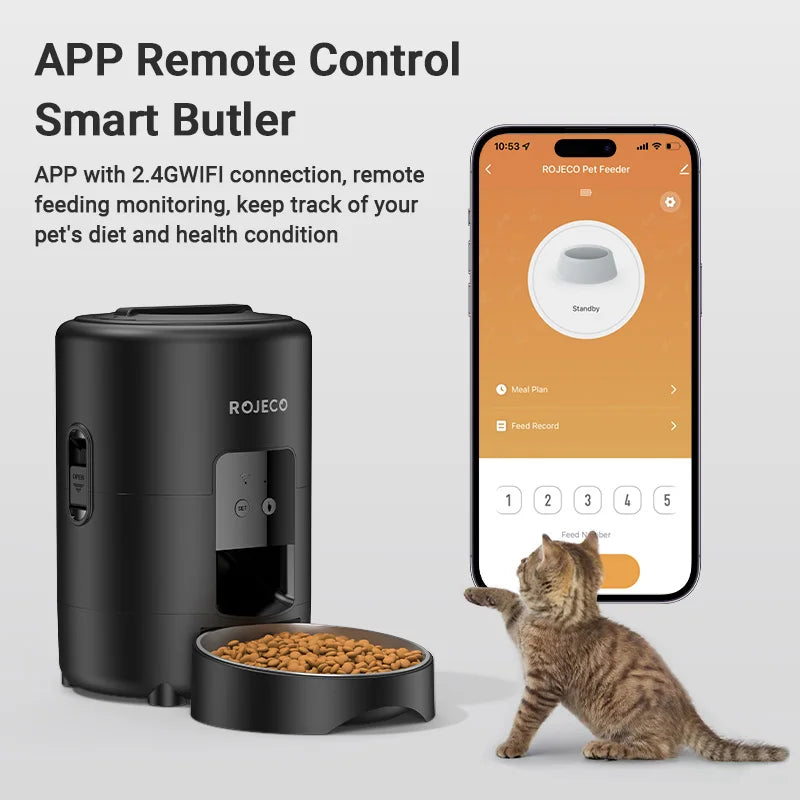 Rojeco 2L Automatic Cat Feeder With WiFi App Remote Control Kibble Dispenser