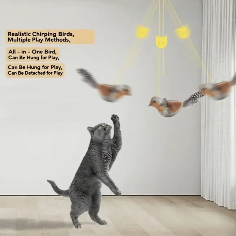 nteractive Touch-Activated Flapping Bird Cat Toy Plush Sparrow Kicking Toy with Realistic Chirping Sound, Suitable for Exercise
