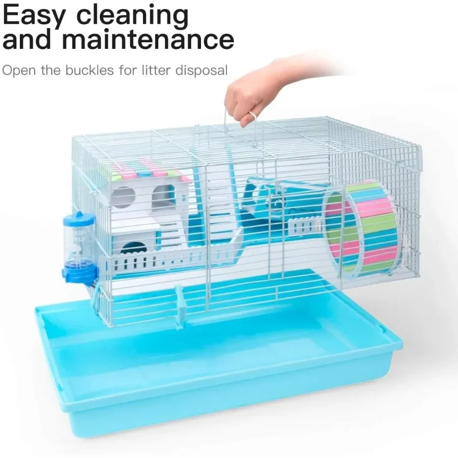 Blue Large Hamster Cage Gerbil Haven With Accessories