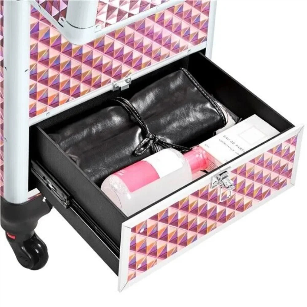 Rolling Makeup Case Large Professional Aluminum Cosmetic with Drawer&Wheels