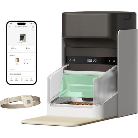 Upgraded RFID Automatic Cat Feeder, 5G Wi-Fi Automatic Pet Feeder, 3L Auto Cat Feeder App Control with Light Collar Tag