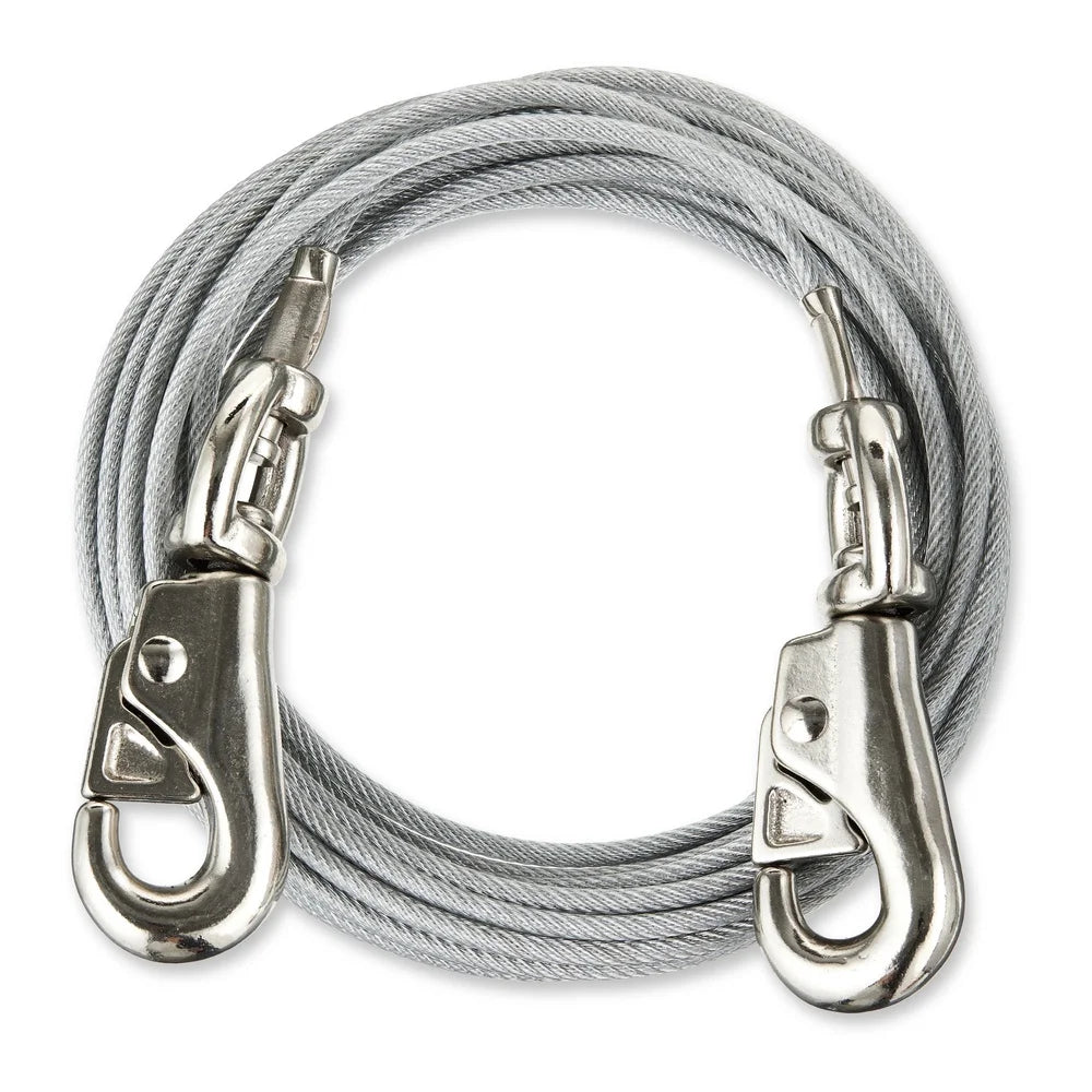 Ultra Durable 25ft Reflective Tie-Out Cable Dogs Up to 125lbs Safe Play in Yard Rust Resistant Vinyl Covering