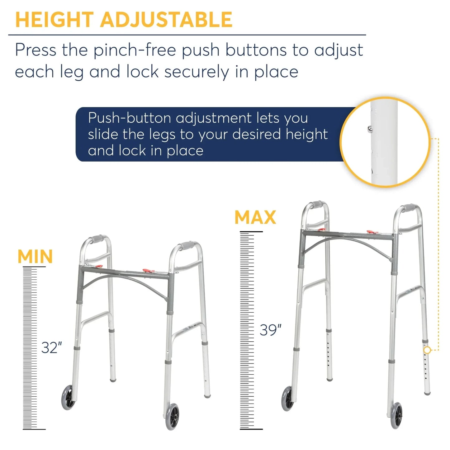 Medical PreserveTech Deluxe Two Button Folding Walker with 5" Wheels
