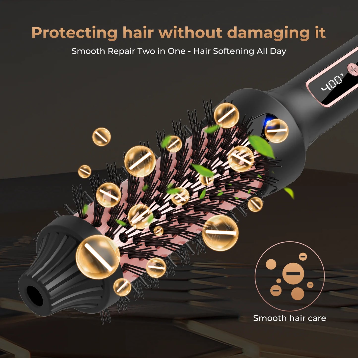 Thermal Hair Brush Hot Air Volumizer Curling Iron Black