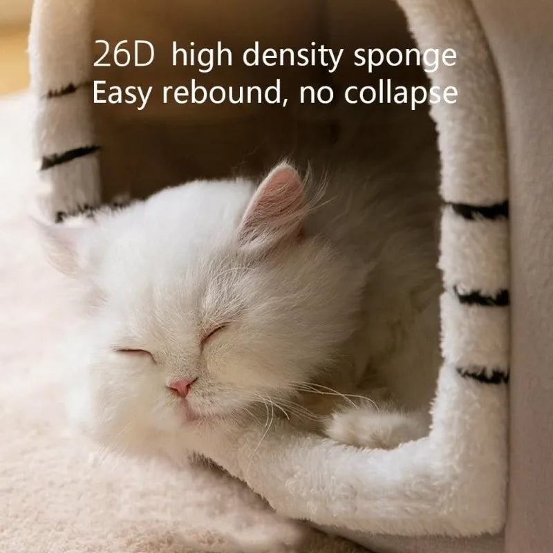 Luxury Double Roof Indoor Dog House Cat Nest Foldable Warm Soft Kennel 30D High Elastic Memory Sponge Removable Grey Velvet