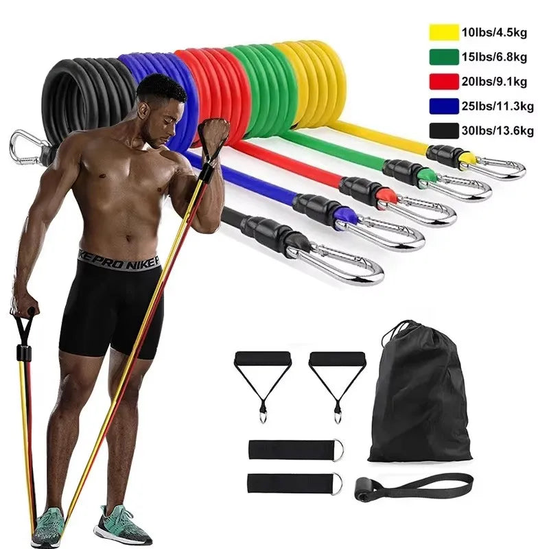 11 Pieces Set Crossfit Latex Resistance Bands Training Tube Yoga Rope Elastic Rubber Expander Fitness Equipment Belt