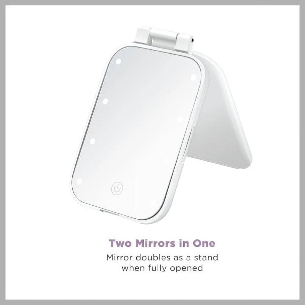 LED Lighted Compact Touchscreen Mirror with 1x 3x Magnification Battery Operated Free Standing Handheld Beauty Tool Travel