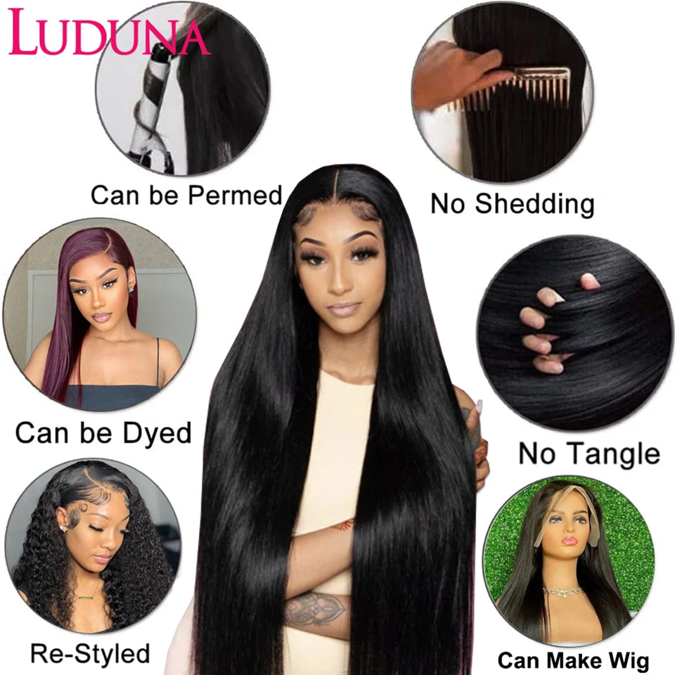 Luduna Straight Bundles Human Hair Brazilian Human Hair Bundles Remy Extensions 1/3/4 Bundle Deal Weave Double Weft Hair Weaving