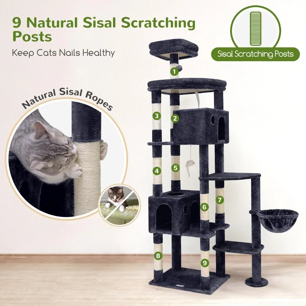 Giant Cat Tree, 83 inch Cat Tree for Indoor Cats Large Adult, XXL Cat Tower with 9 Scratching Posts for 20lb+ Heavy Duty Large A