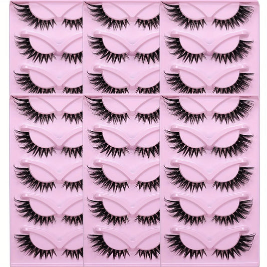 30 Pairs Cat Eye Lashes Fake Eyelashes Natural long Manga Lashes Winged End Eye Elongated Eyelashes Fake Lashes Makeup