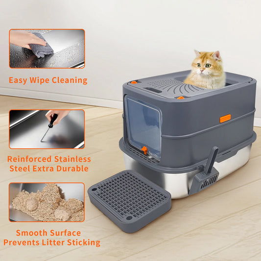 Large Enclosed Cat Litter Box With Lid High Sided Enclosure And Scoop Non Sticky