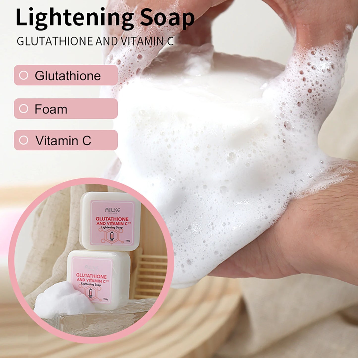 AILKE Glutathione & Vitamin C Kit,With Whitening Lotion,Moisturizing Cream,Lightening Soap, Spa Oil,Glowing Body Cream,Gift Set