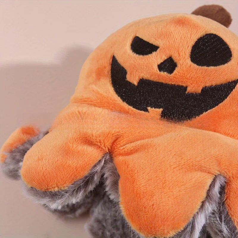 Halloween cat and dog plush sound toy with flipping pumpkin octopus on both sides
