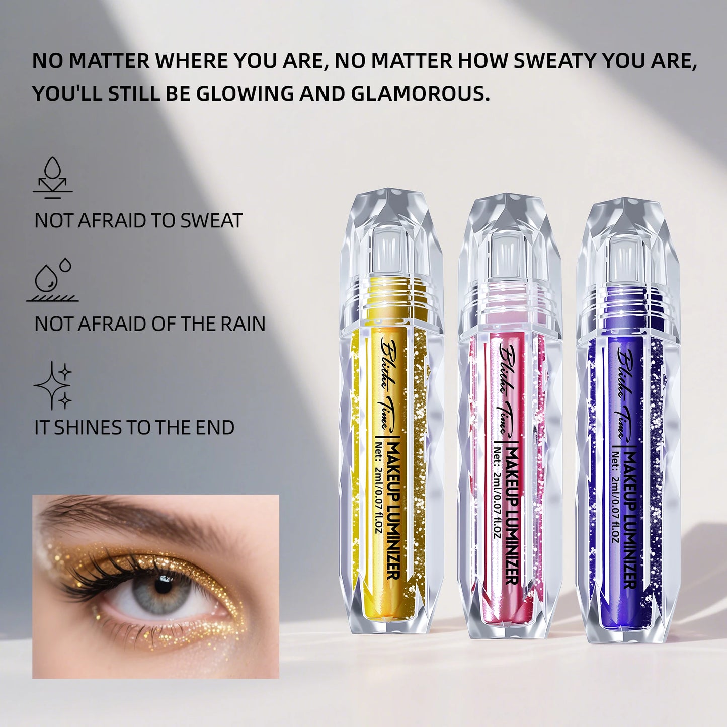 Blithe Time Liquid Shimmer Eye Pack (2ml x 3): Shadow + Liner in One! All-Day Sparkle That Stops Traffic!3-Pack Deal