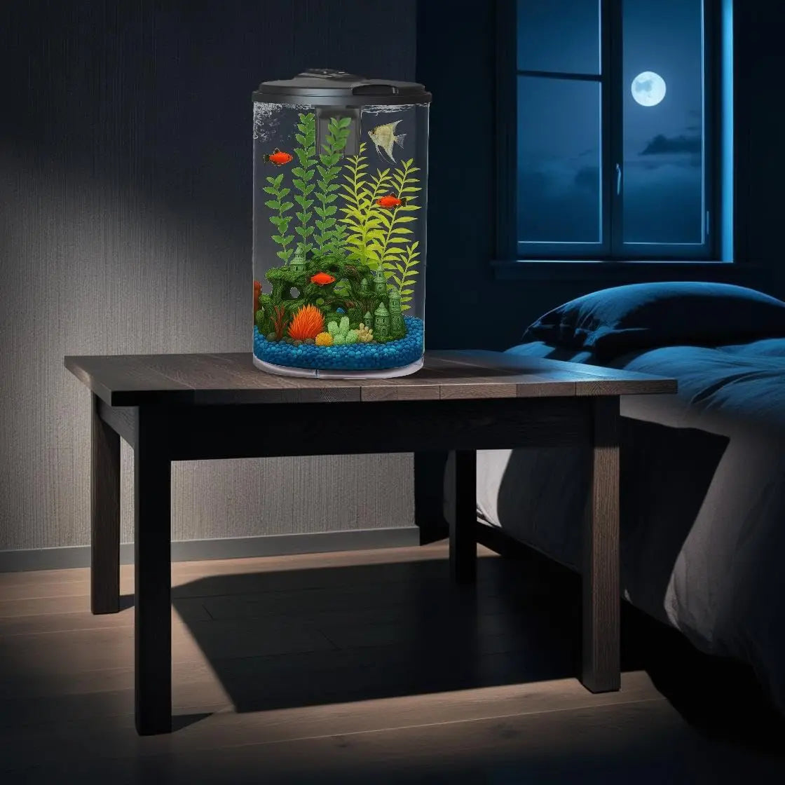Plastic 6-Gallon AquaView 360 Aquarium Kit for Tropical Fish, Betta Fish with LED Lighting and Power Filter Clear, 4-Piece Set