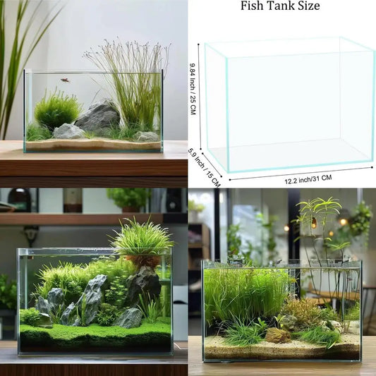 3 Gallon Glass Fish Tank, Easy to Maintain Small Aquarium for Betta/Goldfish/Snails/Shrimp and Aquatic Planting.