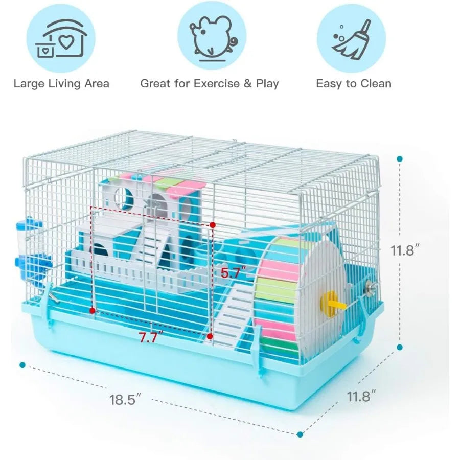 Blue Large Hamster Cage Gerbil Haven With Accessories