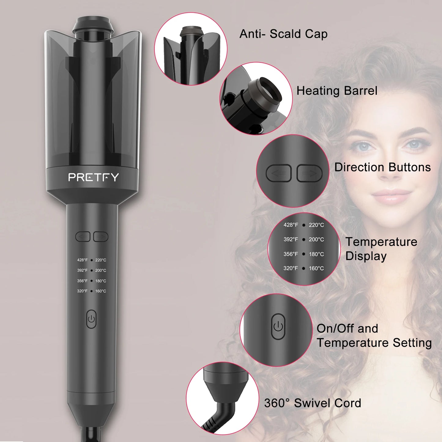 Pretfy Auto Hair Curler With Left Right Rotation Wand