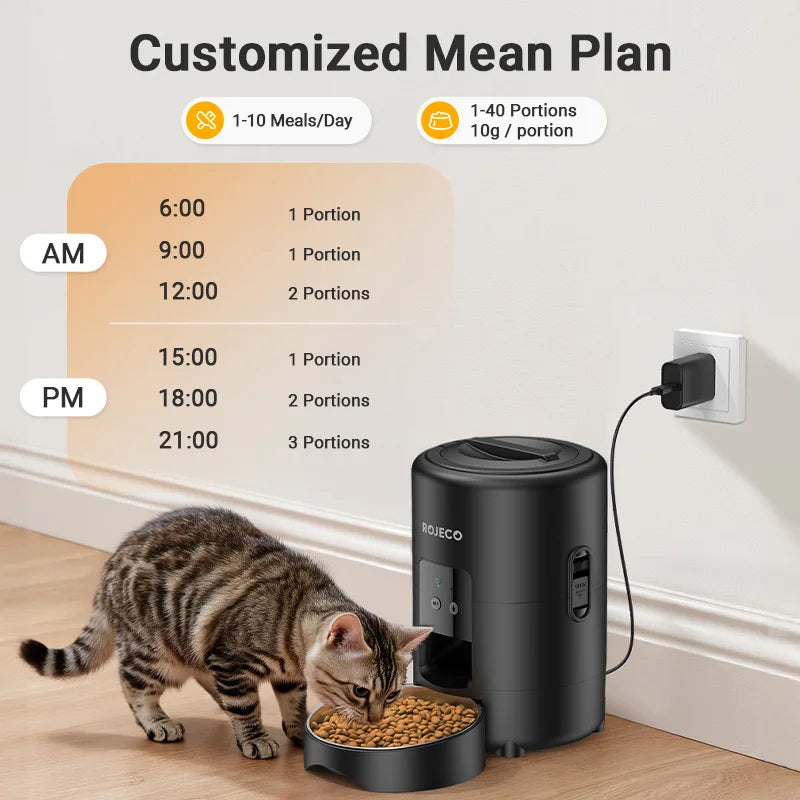 Rojeco 2L Automatic Cat Feeder With WiFi App Remote Control Kibble Dispenser