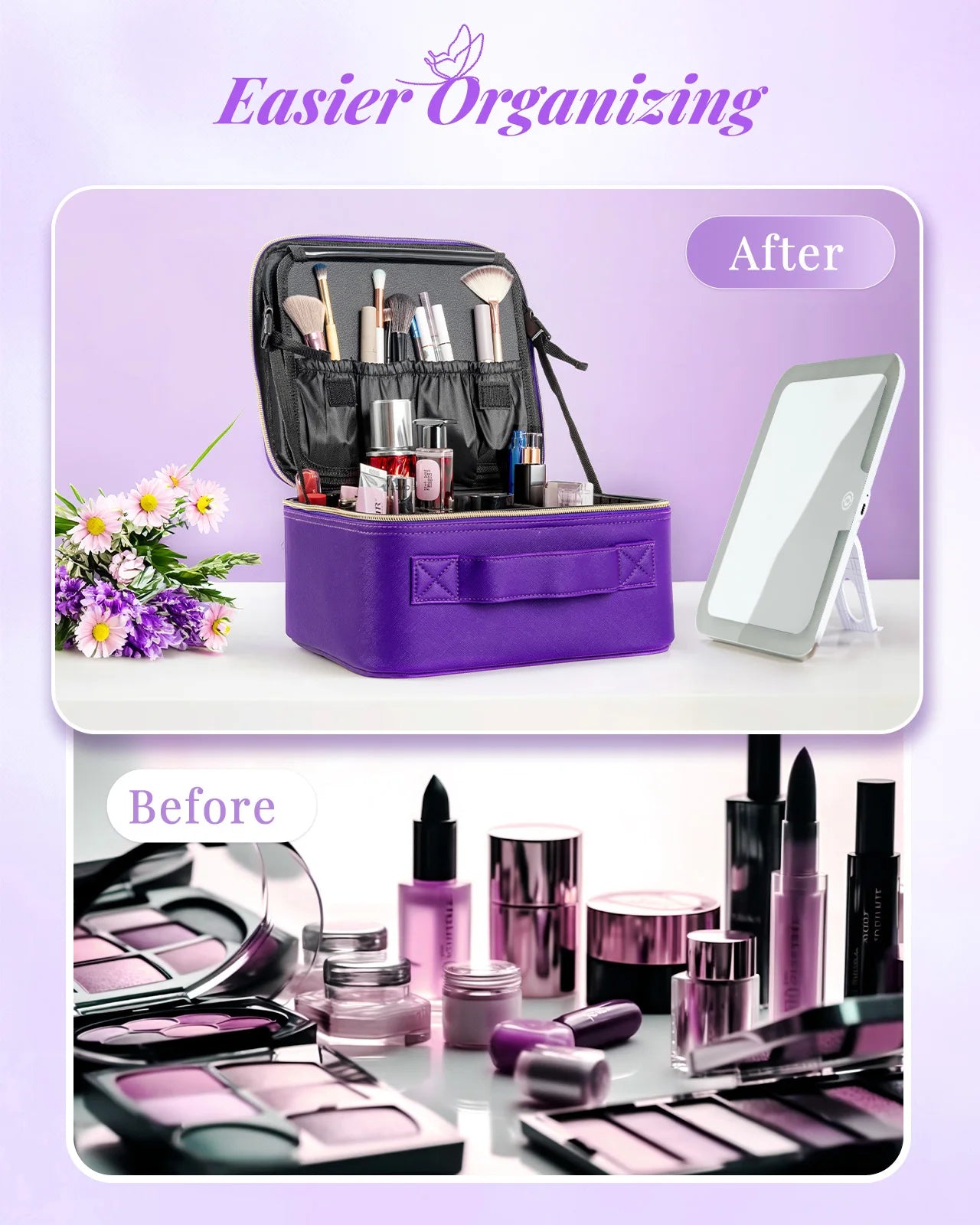 Travel Makeup Bag With Mirror Lamp Waterproof Cosmetic Case