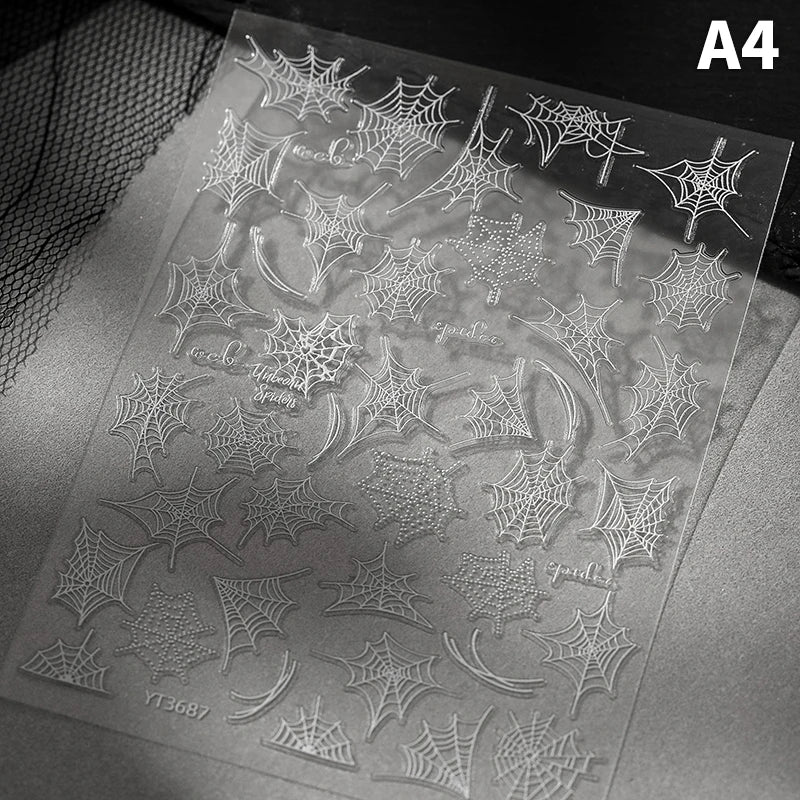 5D Relief Halloween Spider Nails Sticker Black Spiders Cobweb Embossed DIY Manicure Decals