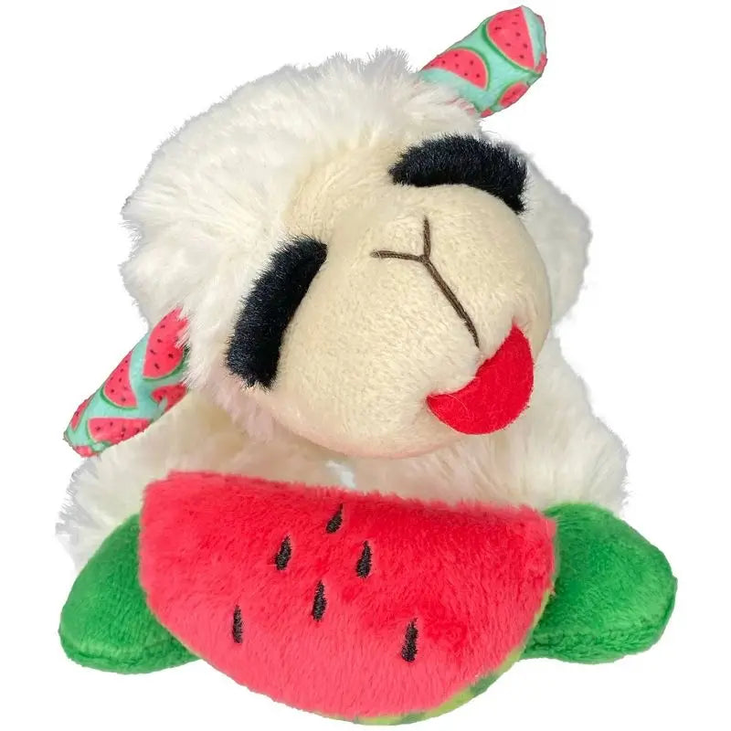 Lamb Chop Plush Dog Toy with Watermelon 8 Inch Squeaky Chew Toy for Small and Medium Dogs Summer Pet Gift