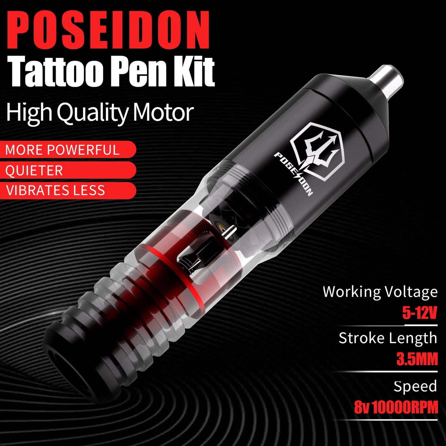 POSEIDON Tattoo Kit High Quality Tattoo Pen Kit For Permanent Makeup Tattoo Machine Kit 10PCS Tattoo Needle Black Tattoo Gun Kit