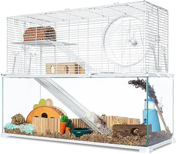 Oiibo 3 Tier Large Hamster Cage Glass Habitat With Ladders