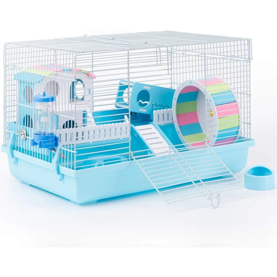 Blue Large Hamster Cage Gerbil Haven With Accessories