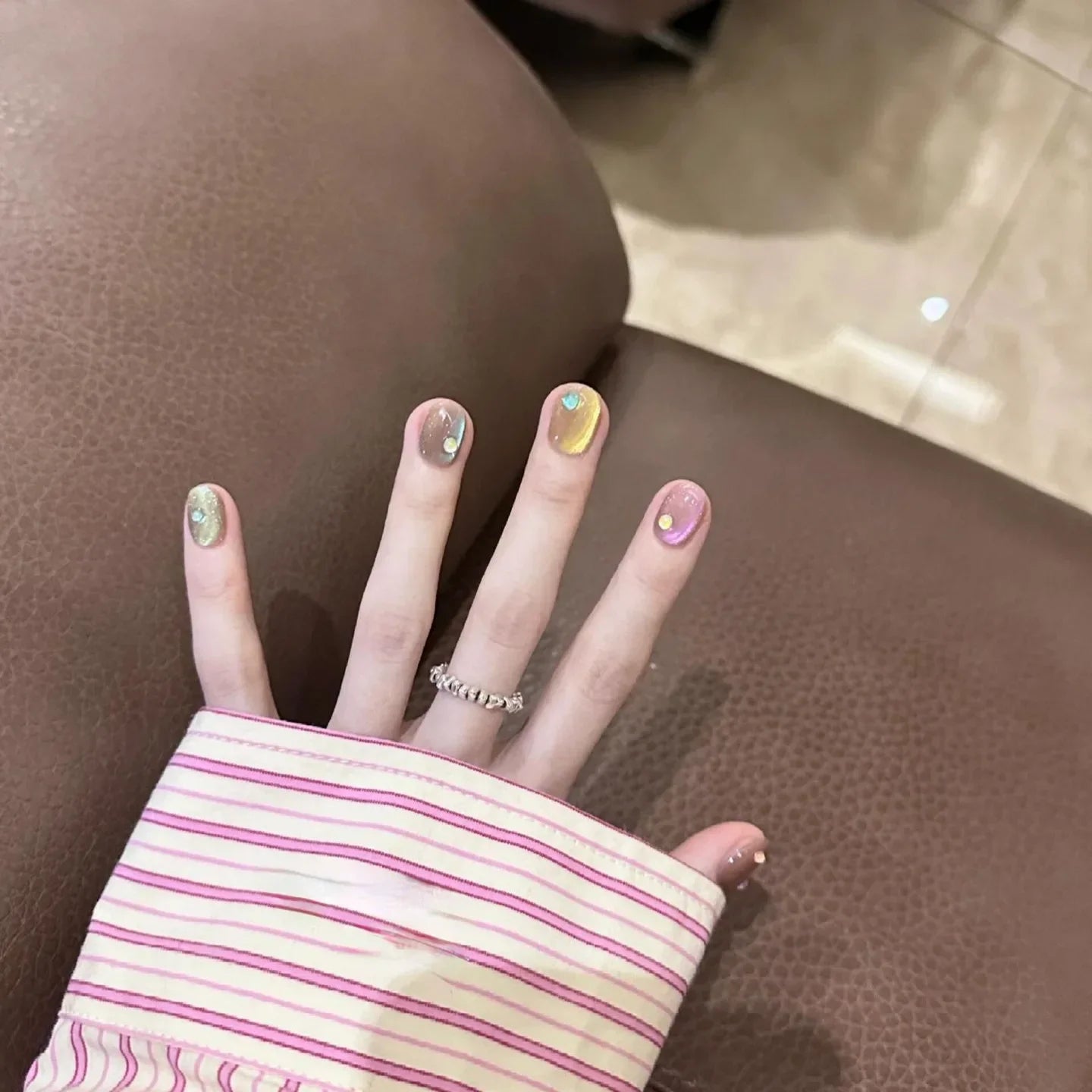 Cat Eye Handmade Press On Nails 10 Pieces Candy Color Cover