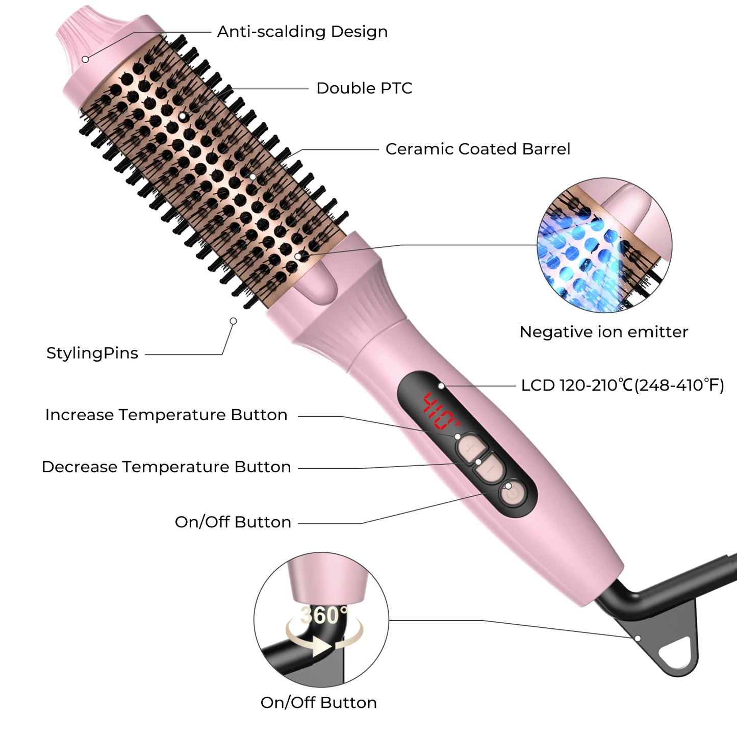 Thermal One Step Hot Air Brush Volumizer Hair Curler Pink