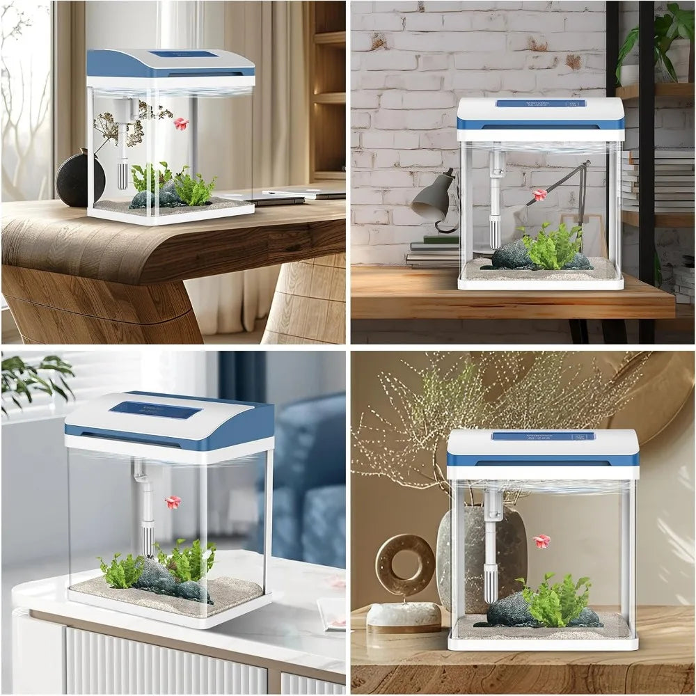 Small Fish Tank 2 Gallon Glass Aquarium,Betta Fish Tank Starter Kit, Self Cleaning Fish Tank with Filter and Light.